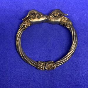 Aries Ram Zodiac Figural Cuff Bracelet Sterling Silver (?) Festival Ready